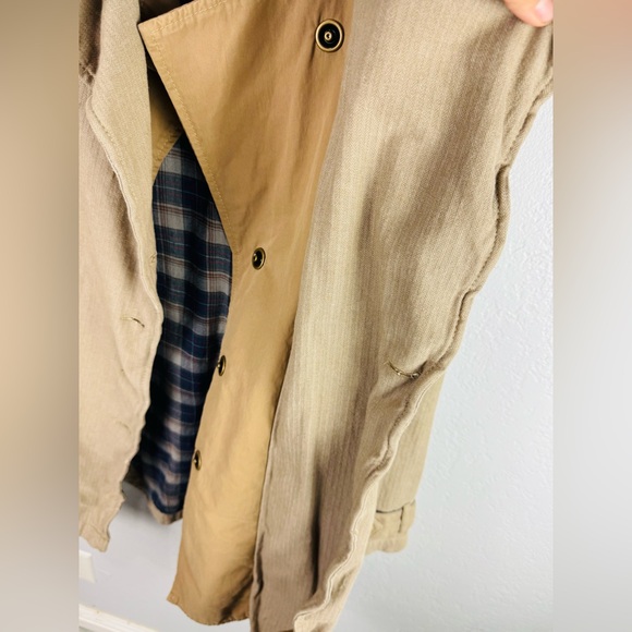 Free People We The Free Rugged  Double Breasted Plaid Linned Tan Trench Coat - Picture 8 of 13